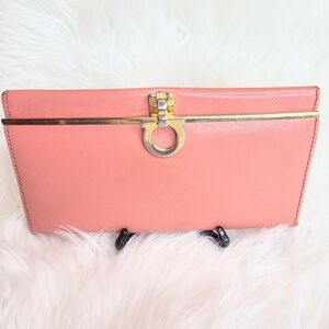 Salvatore Ferragamo Coral  Leather Wallet with Gold Accent
